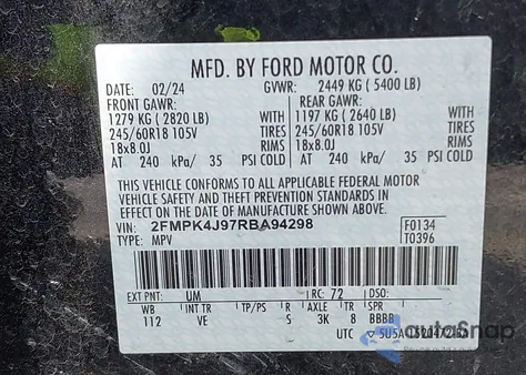 2024 Ford Edge Sel из США, поврежденный, VIN 2FMPK4J97RBA94298